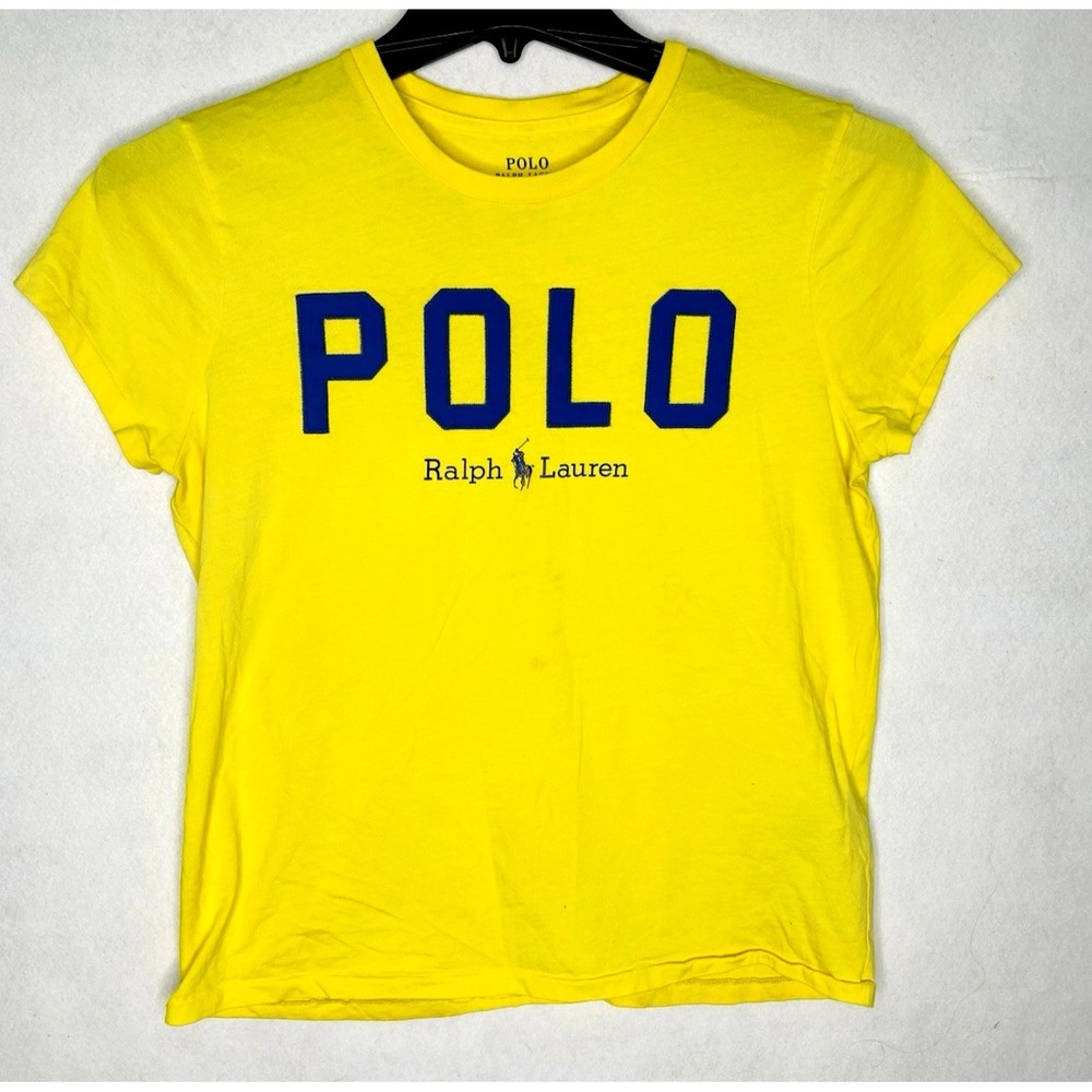 Y2K Polo Ralph Lauren Women's Tshirt Medium Yellow Embroidered Logo